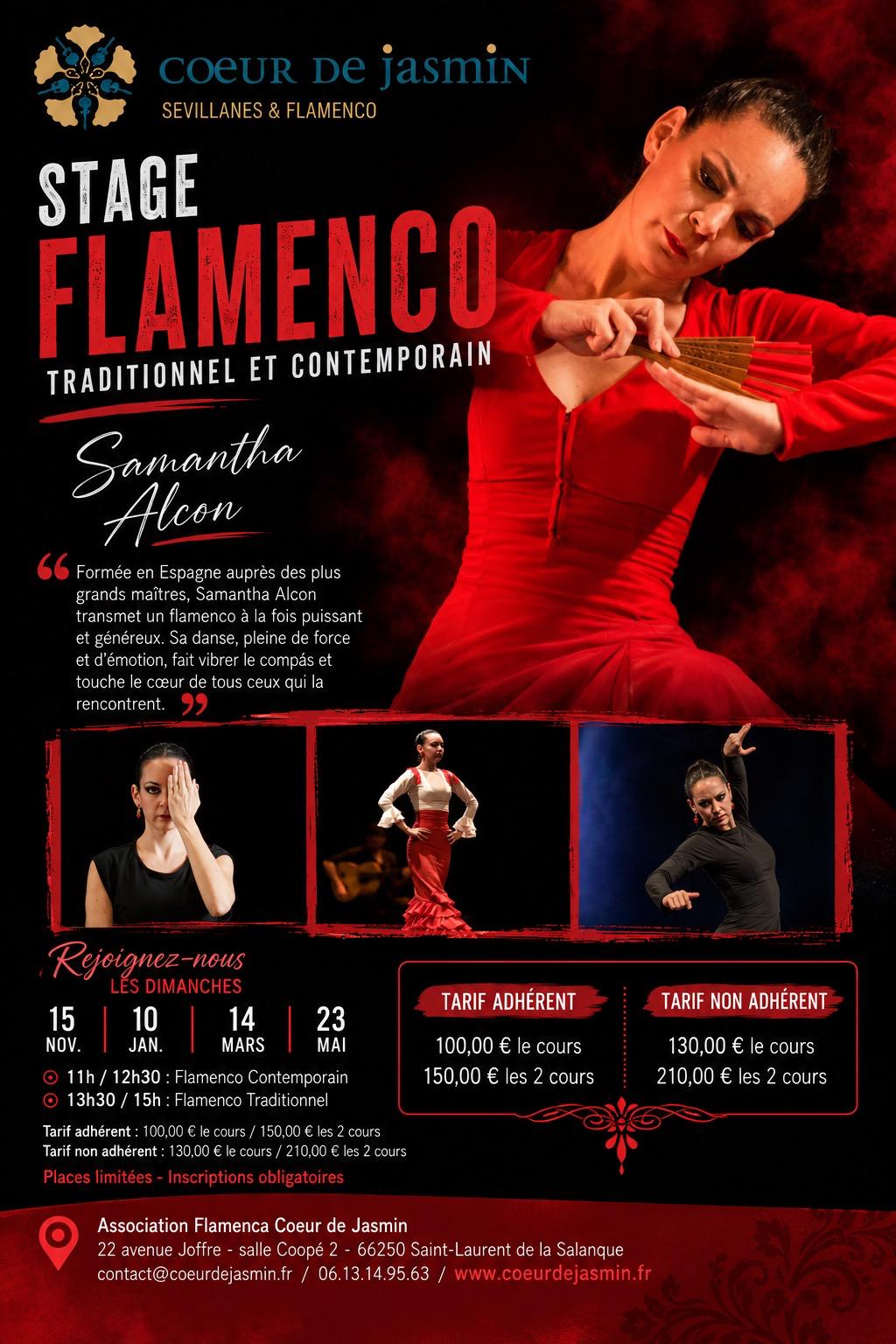 Affiche du stage de flamenco traditionnel et contemporain avec Samantha Alcon
